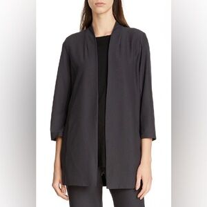 Eileen Fisher Open Front 3/4 Sleeve Lightweight Stretch Crepe Jacket/Cardigan